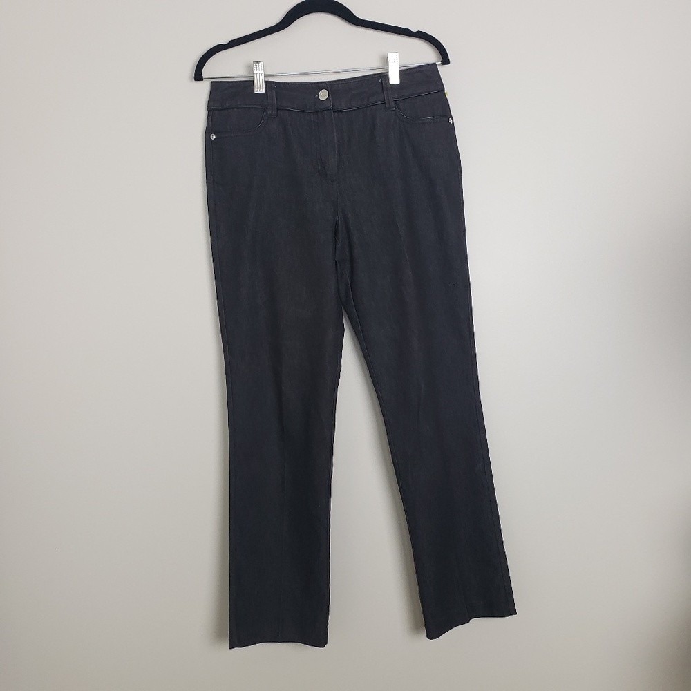 Larry Levine black jeans, faux leather trim F8